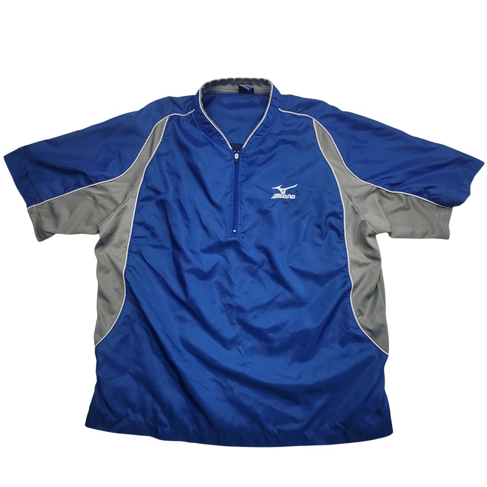 Mizuno Mens Blue Athletic Pullover Windbreaker Shirt Sz L Short Sleeve 1/4‎ Zip